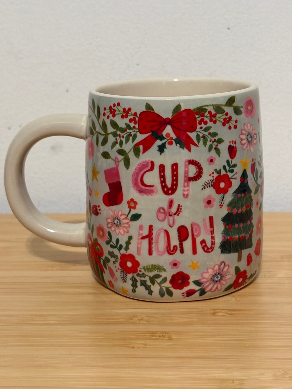 Natural Life Cup of Happy Christmas Coffee Mug Floral Holiday Boho NWT